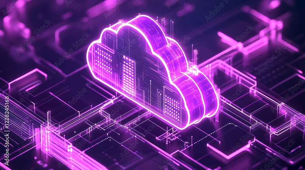 Poster stylish and modern neon cloud computing figure symbolizing digital connectivity and innovation : gen
