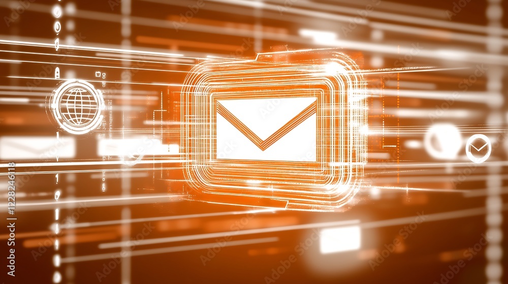Poster Digital Email Interface with Futuristic Orange Design Elements : Generative AI