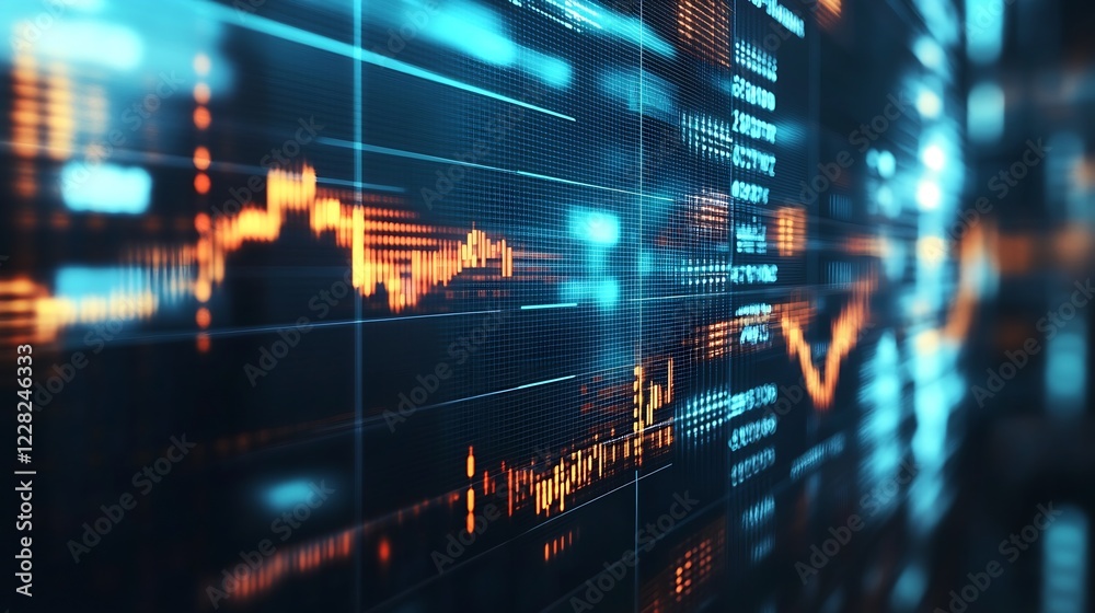 Poster Modern digital financial market chart displaying fluctuating data : Generative AI