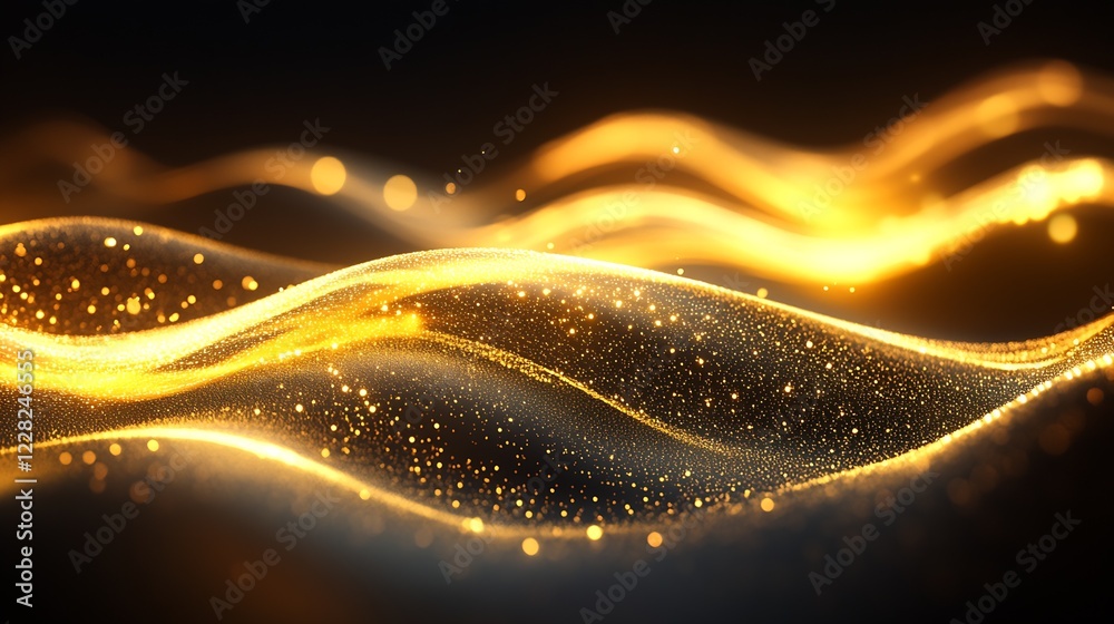Fototapete luxurious digital golden wave patterns with sparkling glitter and bokeh lights : generative ai