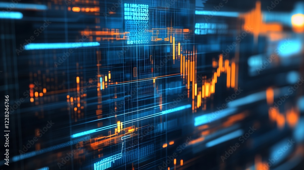 Fototapete Abstract Digital Data Grid with Dynamic Graphical Lines and Patterns : Generative AI