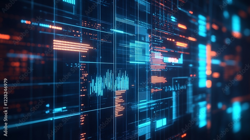 Aufkleber Advanced Data Analytics Interface in Blue and Orange Cyber Space : Generative AI