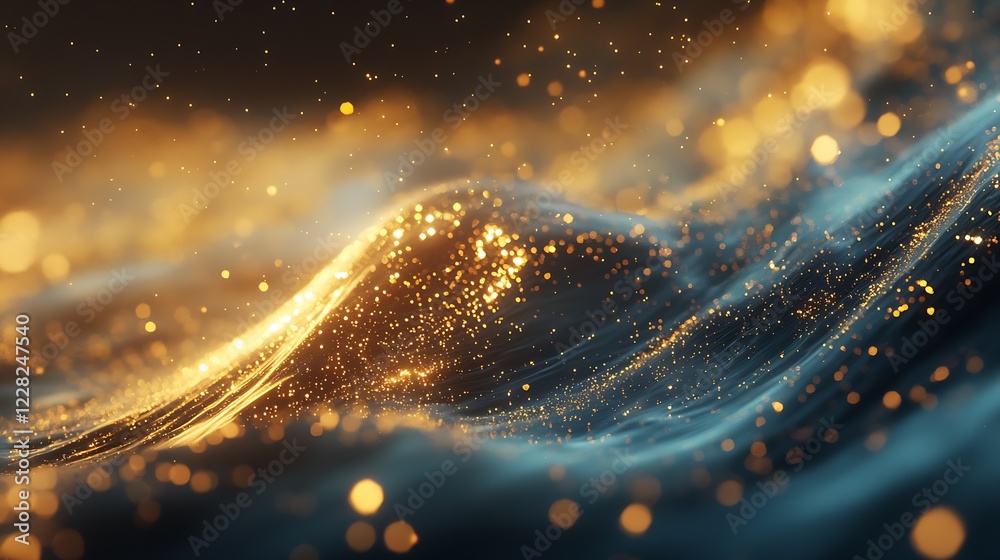 Aufkleber abstract shimmering gold particles on dark background : generative ai