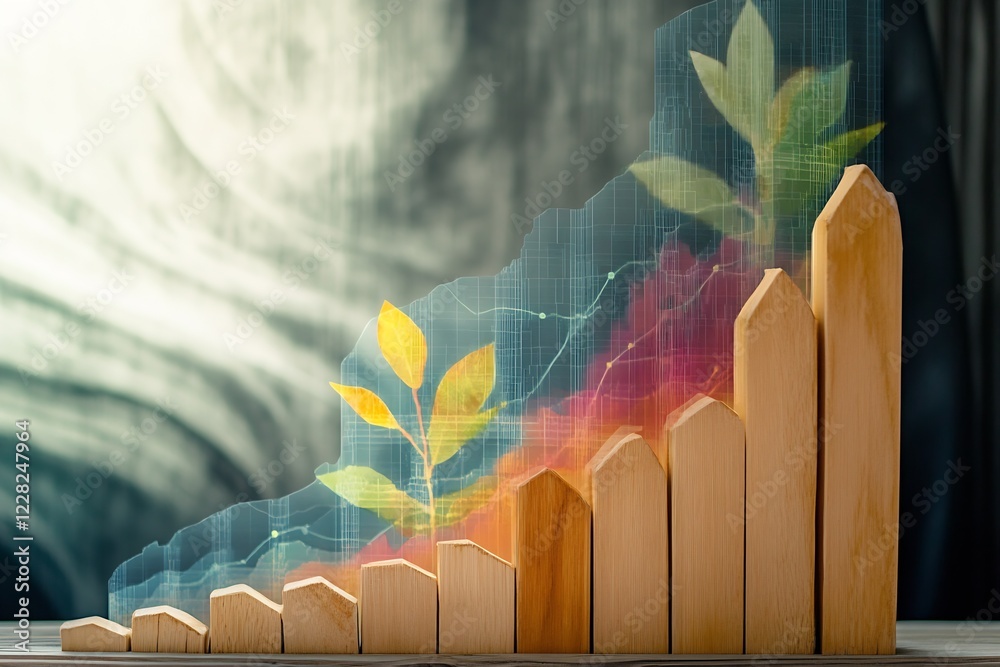 Aufkleber rising economic growth with leaves on graph in abstract art : generative ai