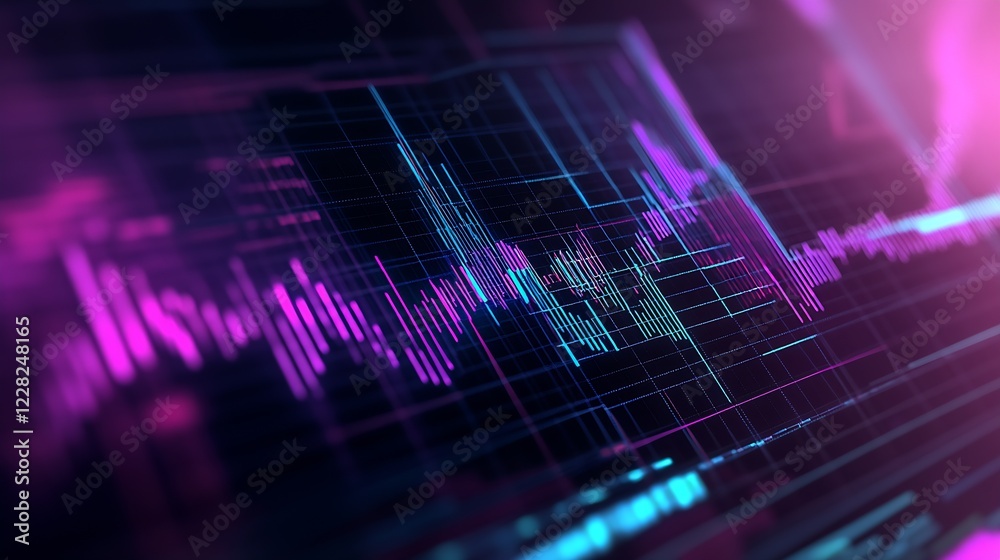 Poster innovative neon pink and blue financial data graph with futuristic design : generative ai
