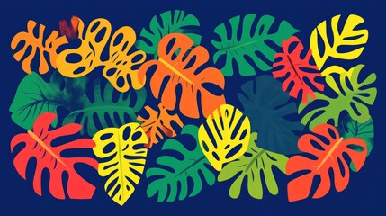 Vibrant Colorful Monstera Leaves Tropical Design