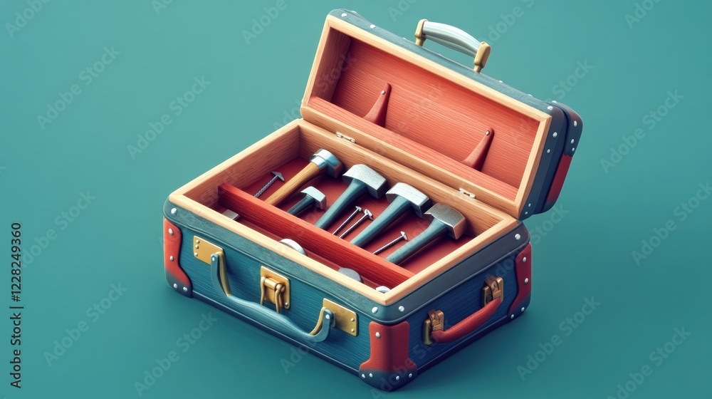 Aufkleber a vintage suitcase filled with assorted hammers and tools