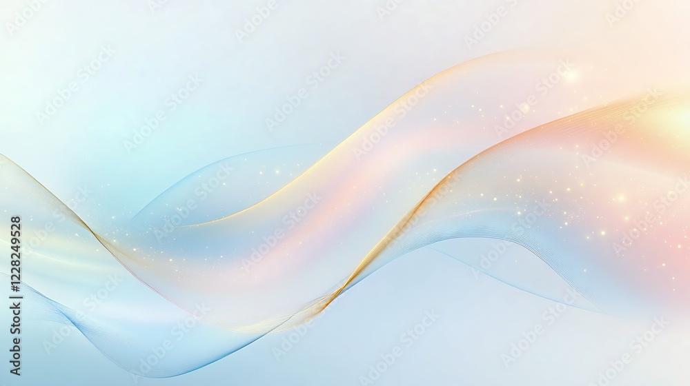 Poster Wavy Pastel Abstract with Glittering Light Highlights in Soft Hues : Generative AI