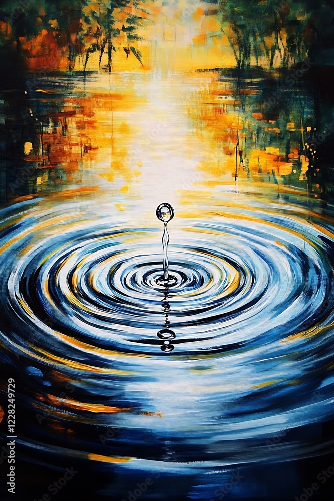 Poster artistic liquid sculpture of water drop with vivid colors and gentle ripples : generative ai