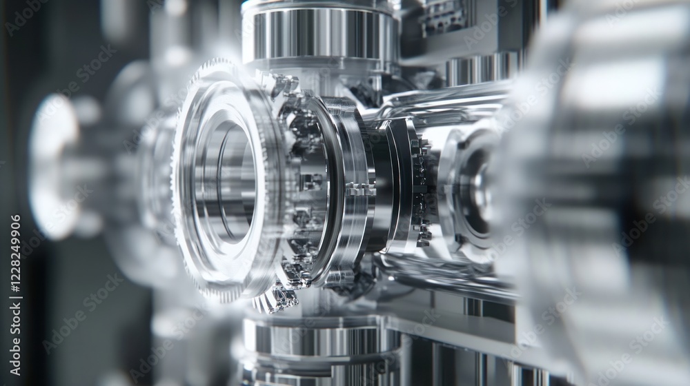 Poster intricate metallic gear system close up view