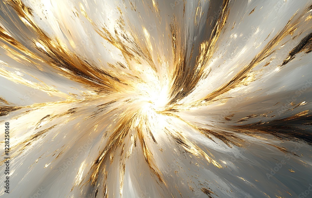 Poster vibrant golden and white artistic explosion with dynamic swirls : generative ai