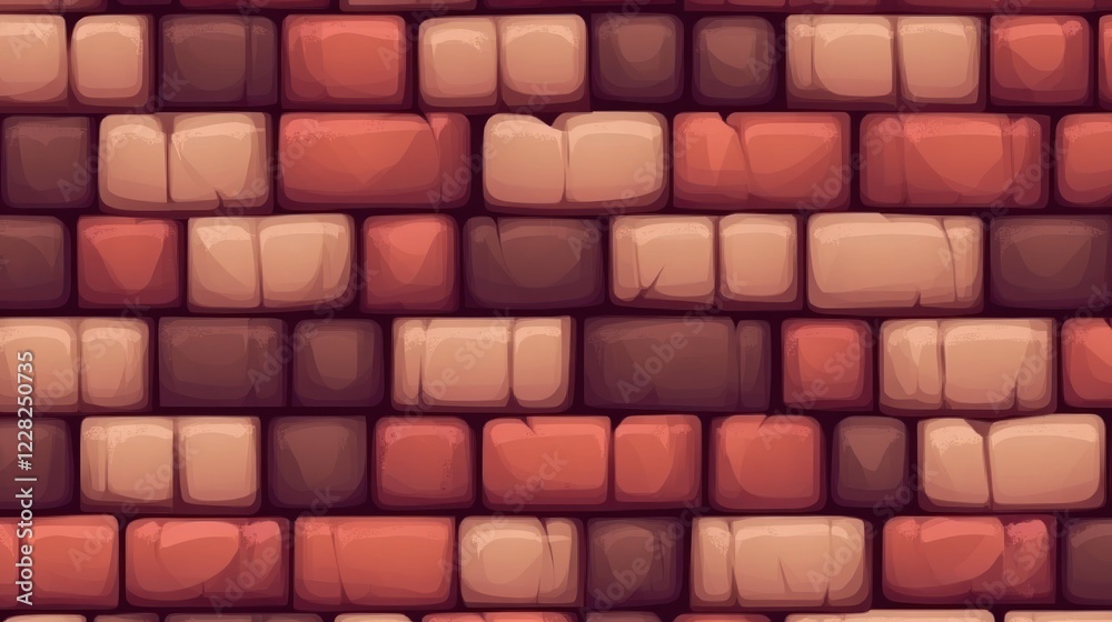 Poster Seamless Pattern of Brown and Red Stone Blocks