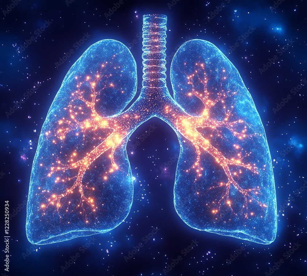 Aufkleber glowing anatomical lung art with cosmic elements for medical communication and innovative health des