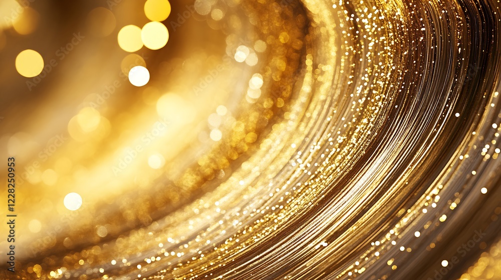 Poster Dynamic Twisting Pattern of Shimmering Golden Light with Bokeh Aesthetic : Generative AI