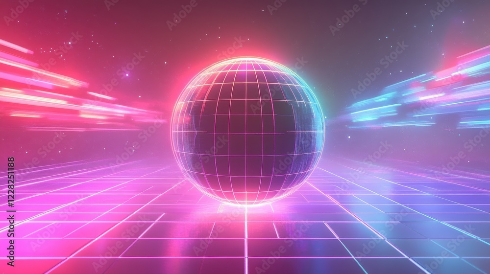 Aufkleber glowing contours adorn a spinning globe against a vibrant cosmic background at night. generative ai