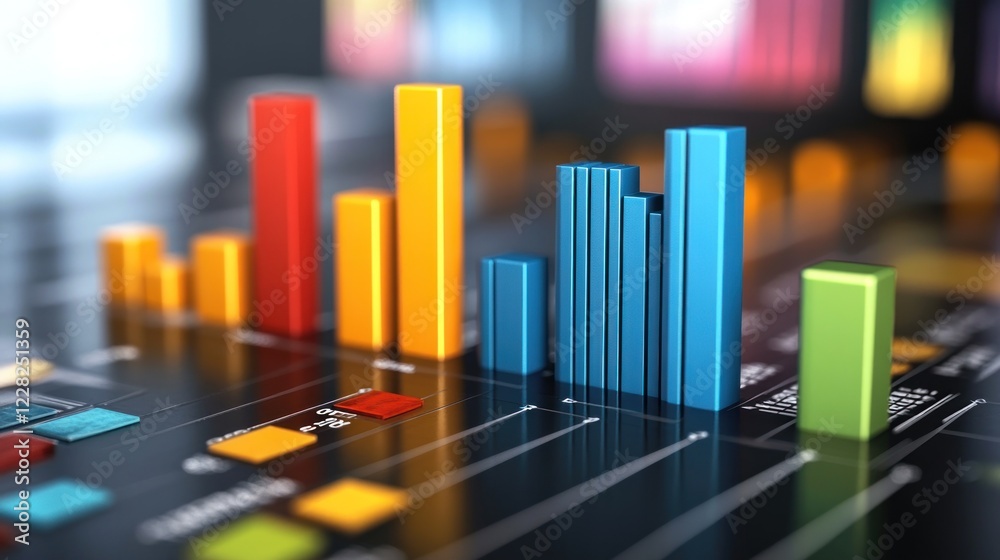 Poster Colorful Three Dimensional Bar Graph Data Representation