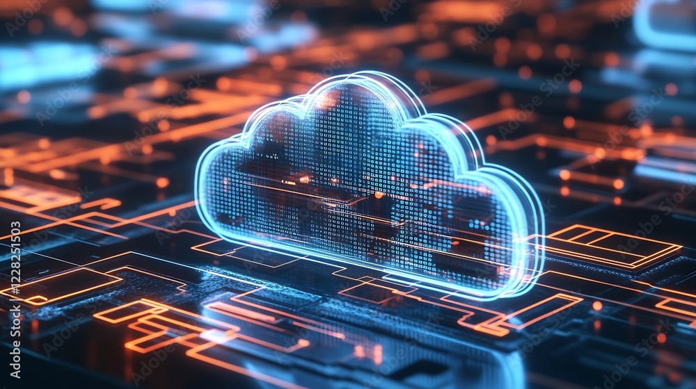 Poster Digital Cloud Computing Concept on Futuristic Circuit Board Design : Generative AI