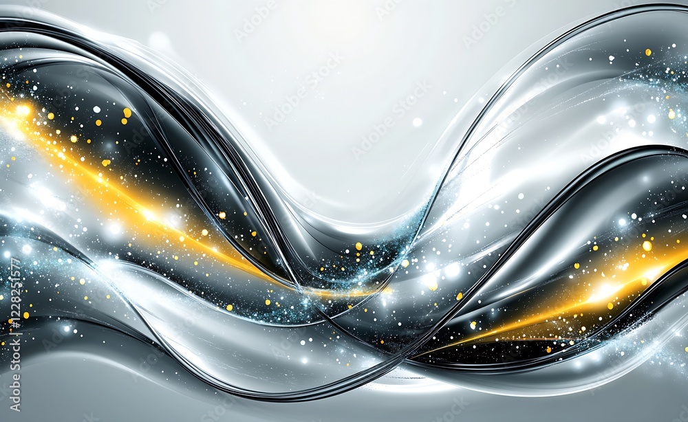 Aufkleber abstract metallic waves with sparkling lights in elegant silver and gold tones for modern design con