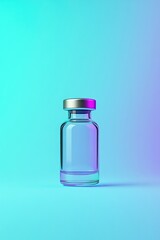 Transparent vial reflects vibrant hues in minimalistic setup, hi