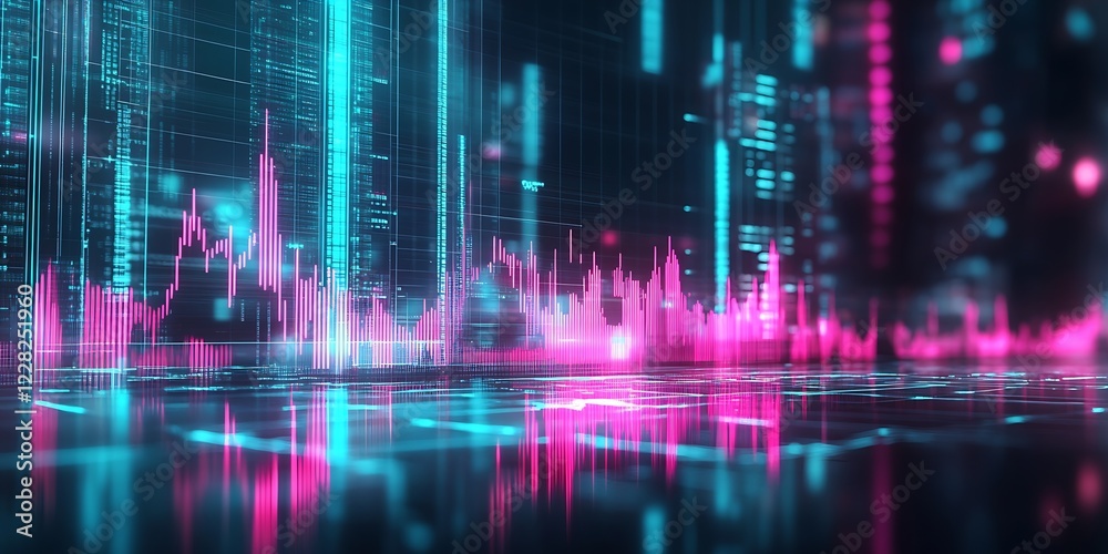 Aufkleber futuristic financial data visualization with neon pink and blue graph elements : generative ai