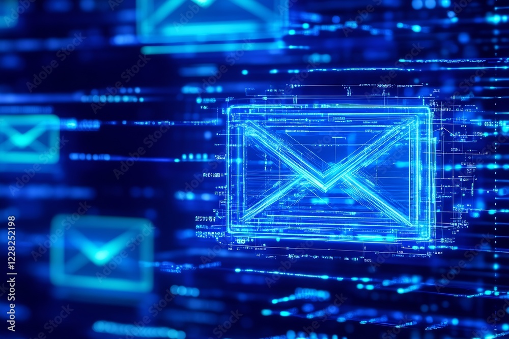 Poster High Tech Virtual Email Interface with Abstract Blue Light Design : Generative AI