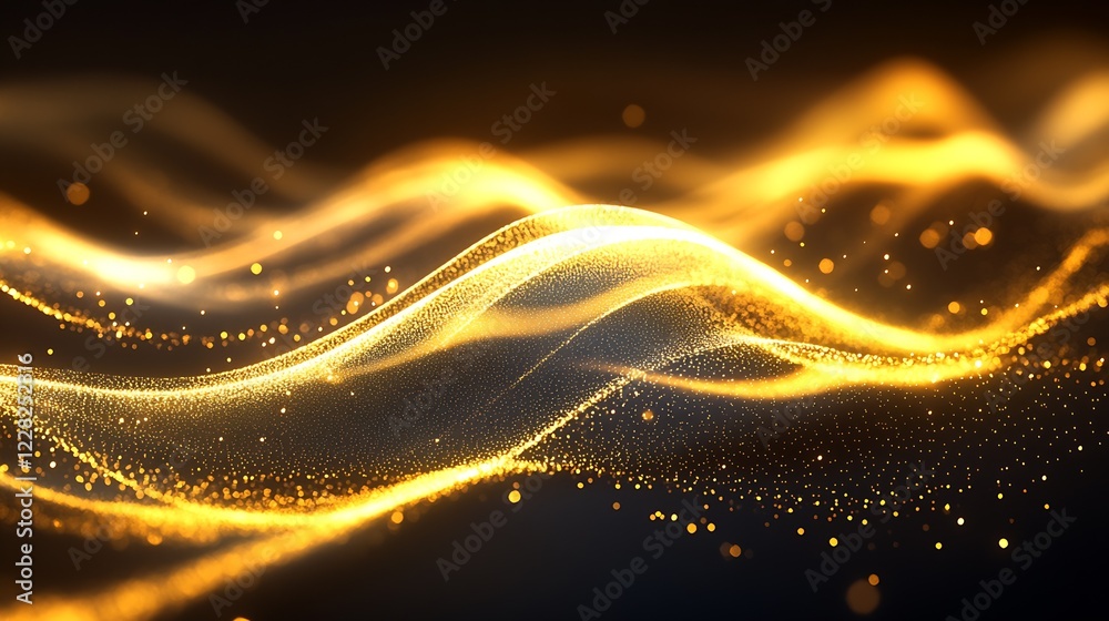 Aufkleber Golden Wave Motion with Shimmering Particles and Elegant Bokeh Background : Generative AI
