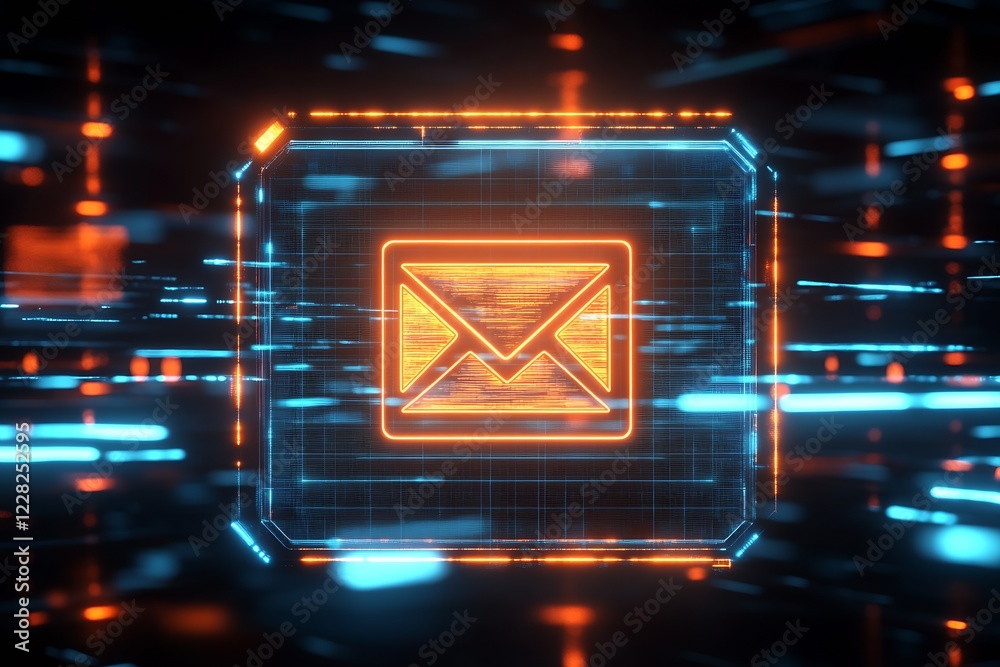 Aufkleber Futuristic Neon Email Icon with Digital Glow in a Cyberpunk Style : Generative AI
