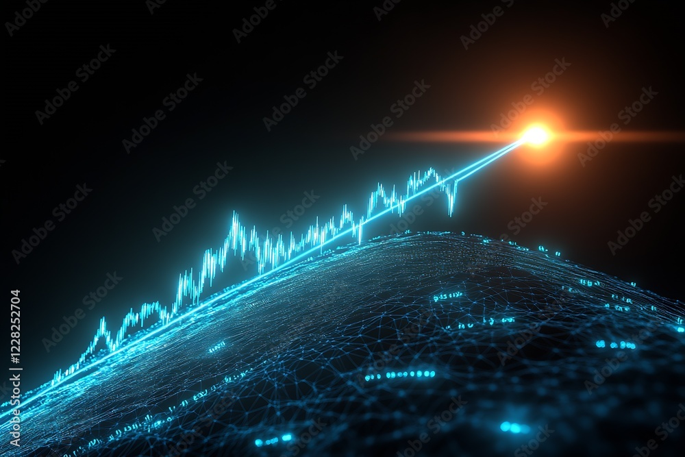 Poster Futuristic financial graph with dynamic growth trajectory and high-tech innovation : Generative AI