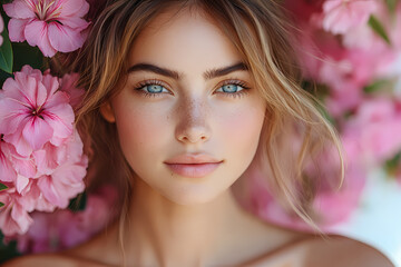 A graceful woman in a light dress enjoying a spring day in a serene outdoor setting