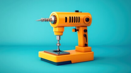 Fototapeta premium A vibrant orange drill press sits on a teal background