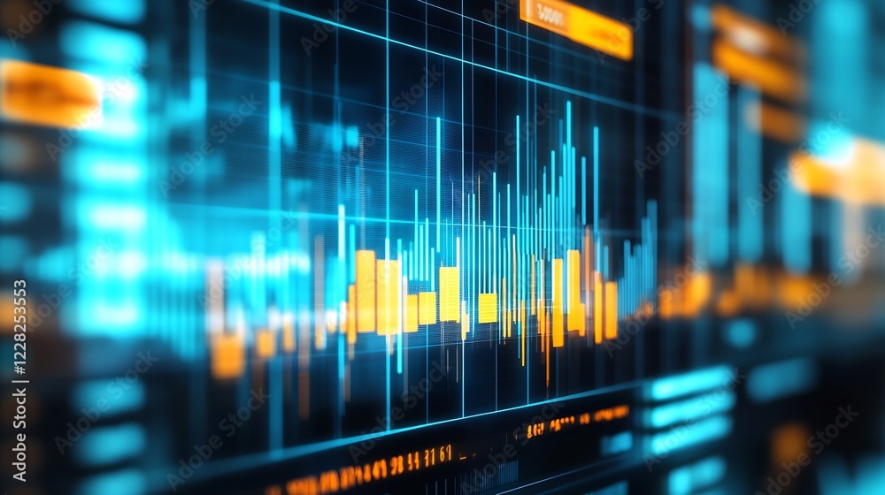 Aufkleber Digital Data Visualization with Speed Lines in Blue and Orange Palette Forming Graphs : Generative AI