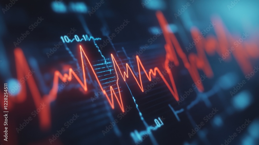 Poster Digital Display Showing Red And Blue Data Lines