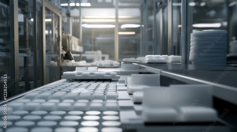 Poster Automated Factory Production Line With White Components