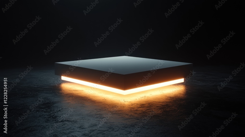 Poster illuminated square platform dark background