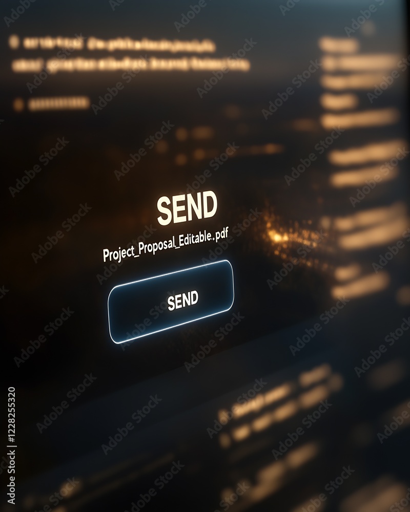 Aufkleber Digital send button with document title on illuminated screen : Generative AI
