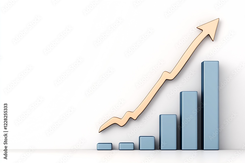 Aufkleber 3d climbing bar graph with golden arrow business growth concept : generative ai