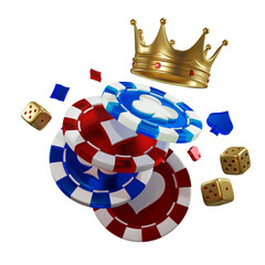Poker Chip Dice and golden crown