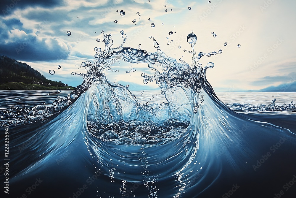 Poster Dynamic Water Splash Creating a Unique Pattern Surface Movement Nature : Generative AI
