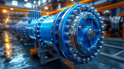 Obraz premium A futuristic industrial heat exchanger with polished metallic details, bolts, and mechanical components in a high-tech setting