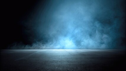 Dark street, asphalt abstract dark blue background, empty open dark scene neon light, spotlights The concrete floor and studio room with faint smoke float up the interior texture for display products
