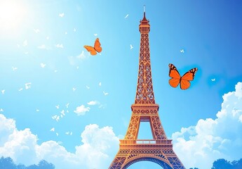 Travel world landmarks on the background of blue sky