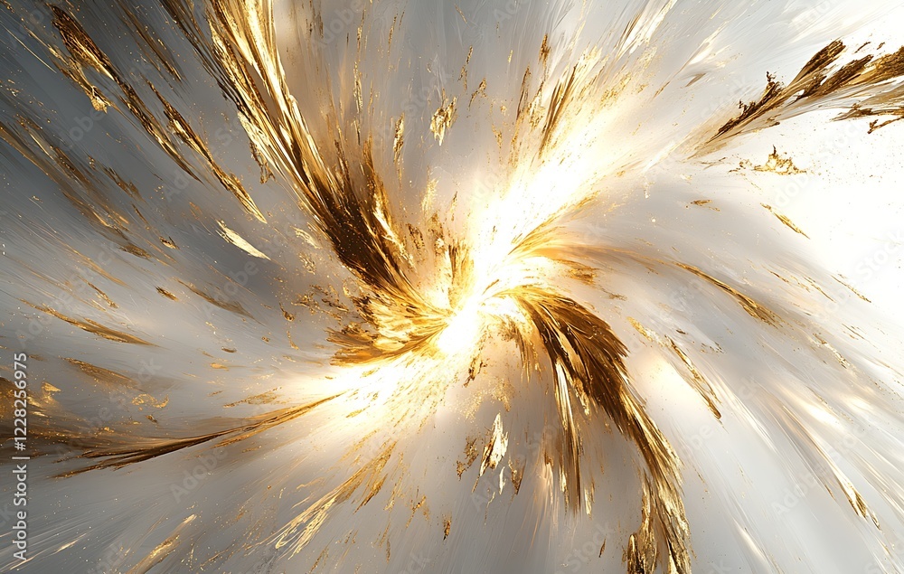 Aufkleber Dynamic Abstract Gold and White Digital Swirl with Metallic Highlights : Generative AI