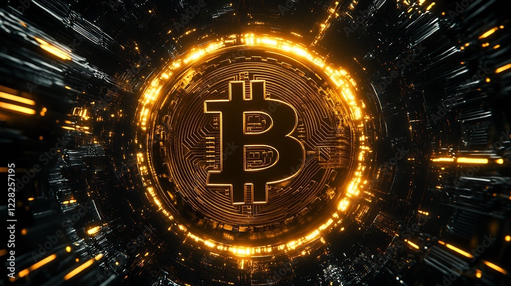 Aufkleber dazzling golden bitcoin on illuminated digital circuitry reflecting futuristic fintech : generative 