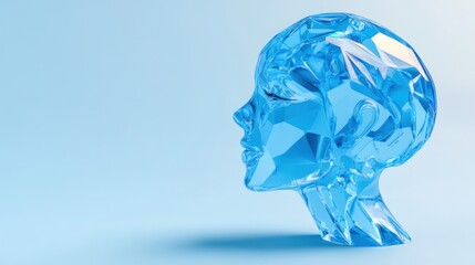 Crystal head profile, light blue background.