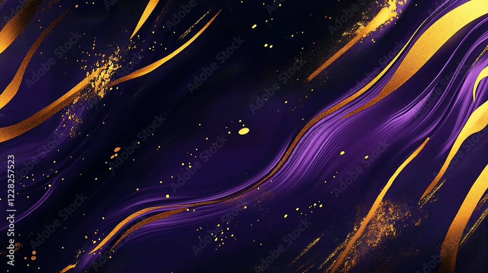 Poster elegant purple and gold abstract wave design with golden specks for artistic backgrounds : generativ