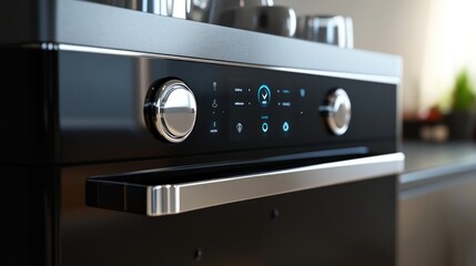 Fototapeta premium Modern Black Kitchen Oven With Sleek Control Panel