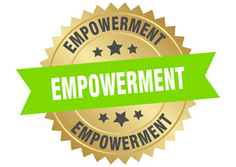 Obraz premium empowerment. empowerment round green and gold label isolated on transparent background