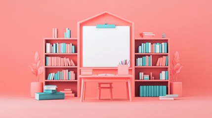 A Childrens Study Room With Bookshelves And Desk