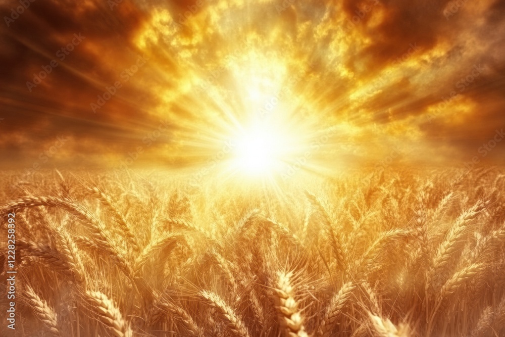 Aufkleber golden rays illuminate fields of wheat during sunset in a serene countryside landscape. generative a