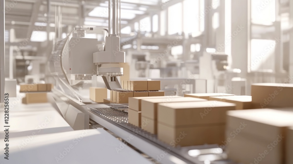 Aufkleber automated packaging system moving cardboard boxes